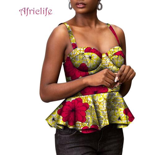 African Print Tank Tops for Women T-shirt Pleated Dresses for Sexy Lady Beach Clothing WY9246