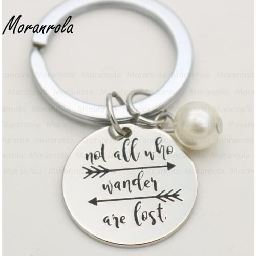 New arried " Not All Who Wander Are Lost "Copper silver necklace &Keychain ,charm, Inspirational Jewelry Adventure jewelry