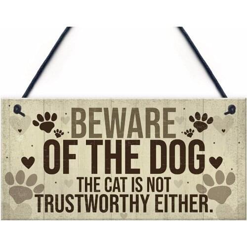 Meijiafei Beware Of The Dog Sign For Home Funny Gate Door Cat Sign Warning Plaque Sign 10" X 5"