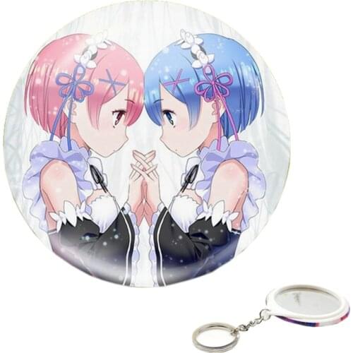 Anime Re:Life In A Different World From Zero Cartoon Keychain with Makeup Mirror Cute Keyring Lanyard