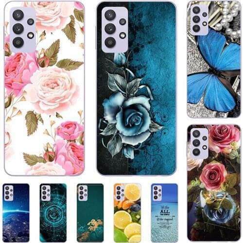 Fashion Flower Case For Samsung Galaxy A72 A726 A725 A52 A526 A525 A32 A326 A325 Cover Soft Silicone Cat Printing Capa Coque