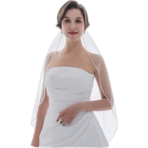 Latest Looking of New Arrival 1T 1 Tier Crystal Pearl Beaded Edge Bridal Wedding Veil 2022