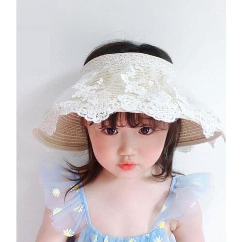 2021 Summer New Children Hat Fashion Lovely Princess Beach Sun Hat Baby Girl Lace Straw Hat Empty Top Sun Hat