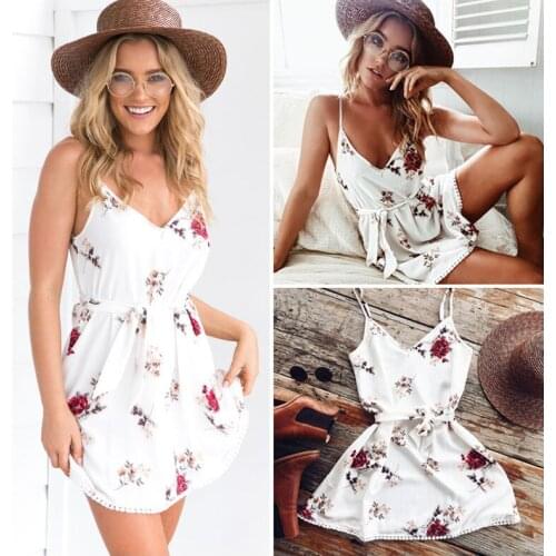 New Women Summer Boho Beach Holiday Floral Mini Dress Travel festa vacation Ladies Dresses Sleeveless Off shoulder vestido