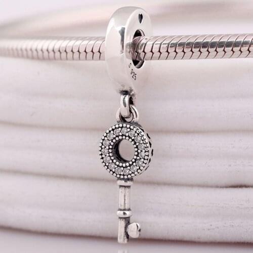 Original Openwork Love Heart Key With Crystal Pendant Bead Fit 925 Sterling Silver Charm Bracelet Bangle Diy Jewelry