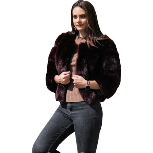Autumn Winter Jacket Female New Faux Fur Jackets Woman Faux Fox Fur Short Stitching Three-quarter Sleeves Faux Fur Overcome