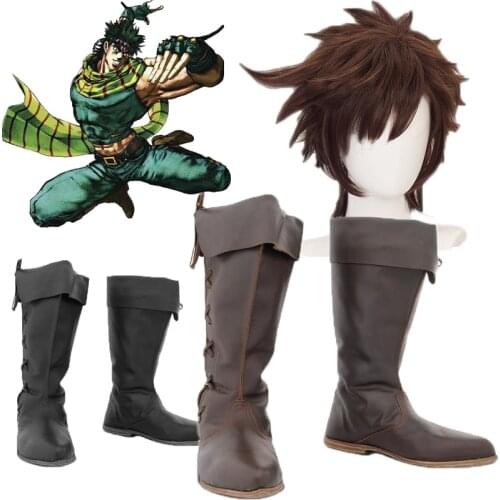 Jojos Bizarre Adventure Joseph Joestar Wigs shoes Boot Cosplay Costumes Short Brown Synthetic Hair Wigs for Halloween Carnival