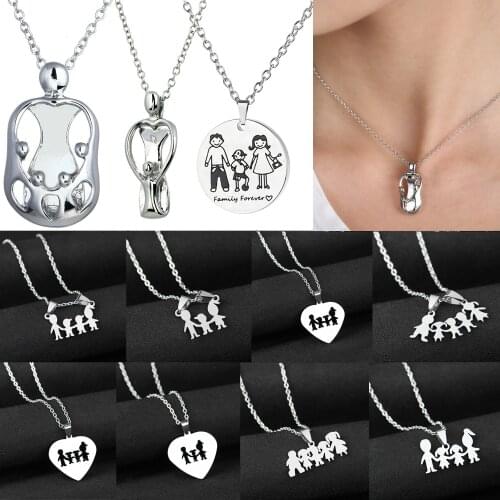 Hollow Heart Love Family Children Parents Kids Pendant Necklace Chain For Mother Father Son Daughter Mom Dad Thanksgiving Gift