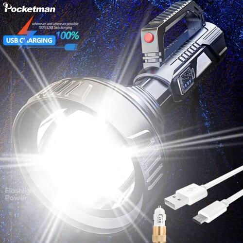 70000LM Portable Searchlight LED Big Beam Long-Range Flashlight USB Rechargeable Waterproof Torch Outdoor Patrol Flashlamps