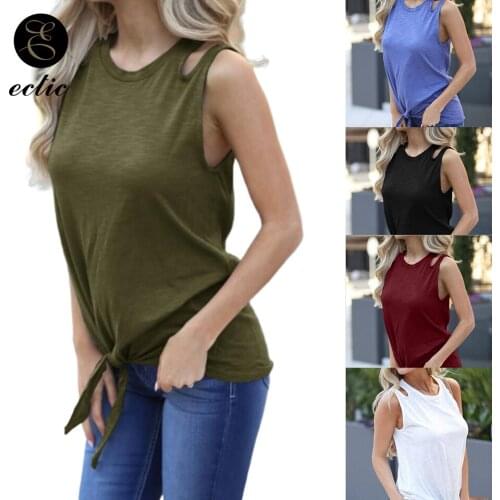 Cotton Plain Shirts Knot Vetement Femme 2021 Ripped T Shirts Kawaii Clothes Women Solid Color Debardeur Femme Sleeveless Tshirt
