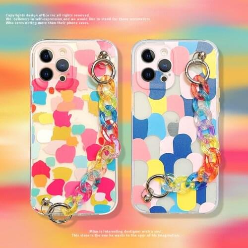 Tranparent Clear Spot Graffiti Soft TPU Shockproof Wristband Phone Straps Case For iPhone 7 8 Plus Xs XR 11 Pro Max 12Mini Cover