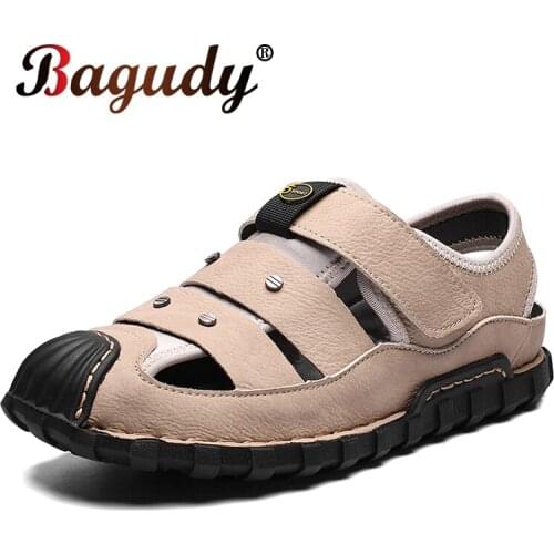 Brand Fashion Casual Men Beach Sandals Handmade Genuine Leather Summer Shoes Retro Sewing Classics Men Footwear Zapatos Hombre