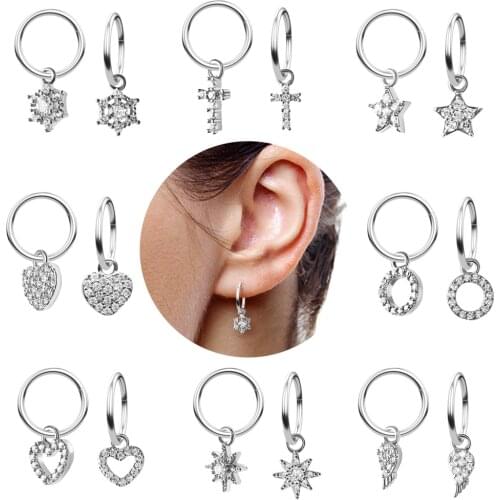 Heart Hexagon Stainless Steel Crystal Tragus Daith Earrings Helix Cartilage Hoop Septum Nostril Piercing Jewelry Body Clicker