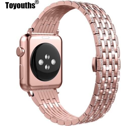 Bling Strap for Apple Watch Band Crystal Rhinestone Womens Luxury Wristband Diamond Zinc Alloy Strap for iWatch Series 5 4 3 2 1