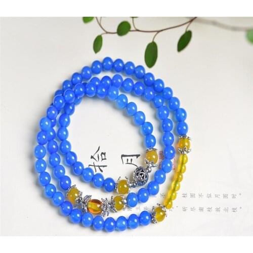 Blue natural stone ound beads bracelet for women 6mm jewelry