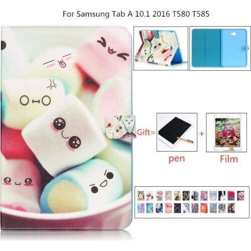 Cute 3D Painted Case for Samsung Galaxy Tab A 10.1 2016 T580 T585 Folding Stand Cover Case for Samsung Tab A6 10.1 T580 + film