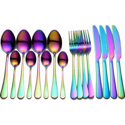 Stainless Steel Cutlery Fork Spoon Knife Golden Cutlery Set Dinnerware Sets 16 Pieces Spoons Complete Kitchen Tableware Rainbow