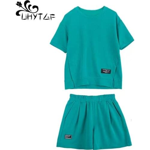 UHYTGF Womens Tracksuit New Fashion Pullover T-Shirt Tops Casual Summer Two-Piece Set Cute Girl 4XL Plus Size Shorts Suit 1381
