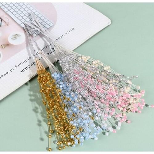 10PCS Pearl Beads Wire Stems Wedding Decoration DIY Jewelry Accessories Bridal Bouquet Boutonniere Decor