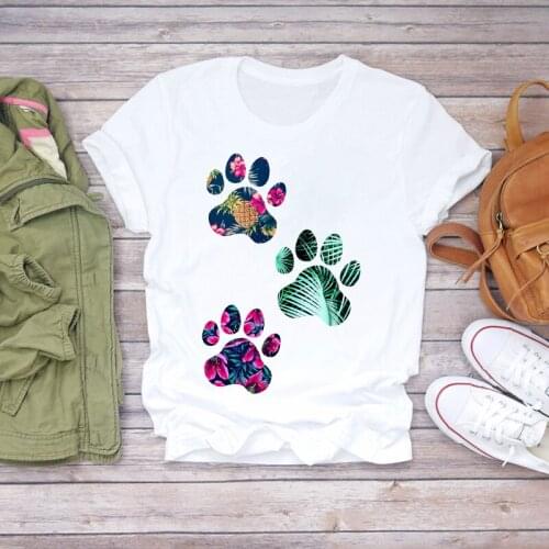 Women 2021 Summer Pineapple Dog Paw Pet Cute Print Fruit Camisas Shirt Ladies Womens T-shirts Top T Graphic Female Tee T-Shirt