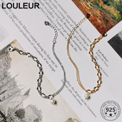 Louleur News Simple 925 Sterling Silver Bracelets Fashion Shell Pearl Bracelet Adjustable Bracelets For Women Fine Jewelry 925