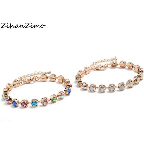 Women decor Bracelet Colorful White crystal bracelet Fashion Round Metal Bracelet Female Geometric Circle Jewelry Fashion