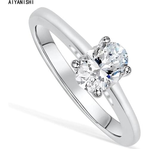 AIYANISHI Trendy Silver Band Rings For Women 925 Silver Bridal Solitaire Oval Sona Diamond Engagement Band Ring Bijoux Femme