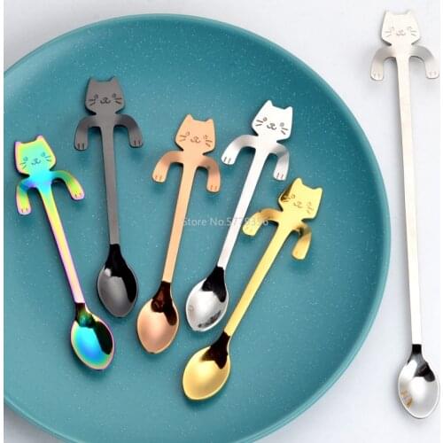 11.5cm Cute Cat Coffee Spoon Stainless Creative Cat Spoon Teaspoon Dessert Snack Scoop Ice Cream Mini Spoons Tableware Wholesale