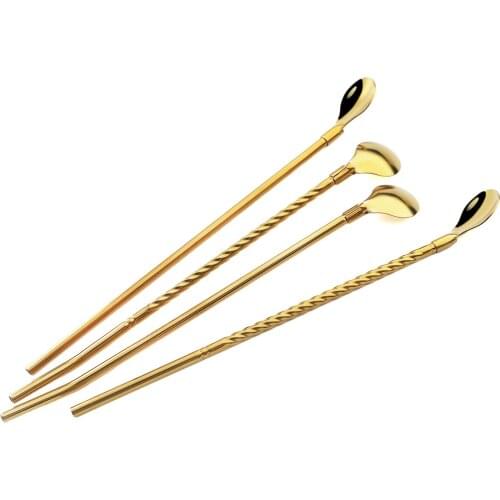18/10 Stainless Steel Straw Spoon Metal Colorful Straw Milk Reusable Drinking Straw Spoon Bar Coffee Cocktail Stirring Accessory