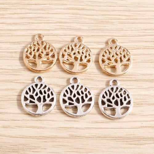 50pcs 11*13mm Hollow Life of Tree Charms Pendants for Making DIY Necklaces Bracelets Drop Earrings Handmade Jewelry Craft Gift
