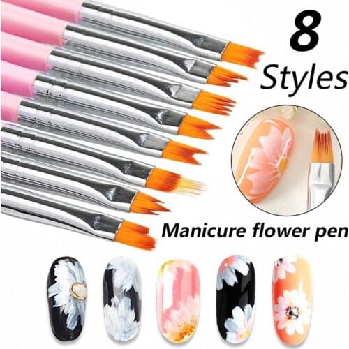 8Pcs/set Nail Art Brush for Nail Gel Line Flower Painting Pen Brush Wooden Handle Nylon Hair Acrylic Nail Art Tool for Gel