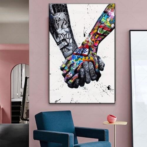 Street Graffiti Art Canvas Painting Lover Hands Art Wall Posters and Prints Artwork Picture for Living Room Decor