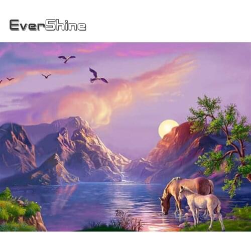 EverShine Diamond Painting Scenic 5D Full Square Diamond Embroidery Horse Picture Rhinestones Mosaic Mountain Decor For Home