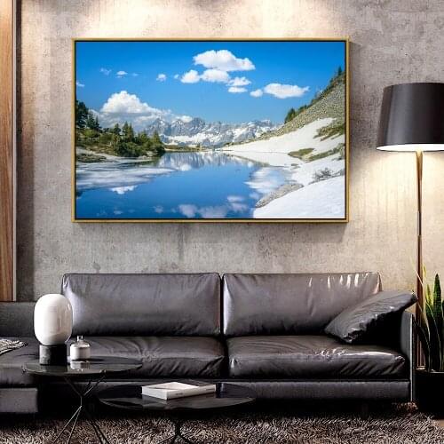 Artcozy Oil Canvas Painting mountain_lake_blue_sky For Home Decoration Wall Art