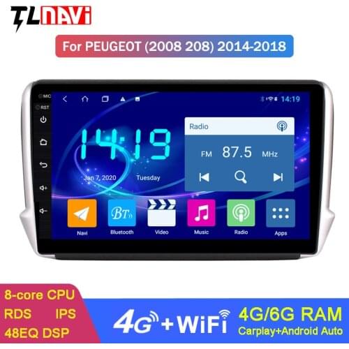 IPS 6G+128G Android 10 Car Radio GPS Navigation Multimedia Player For 2014-2018 Peugeot 2008 208