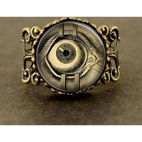 Free shipping Steampunk Jewelry Human Anatomy Eyeball Evil Eye Science Medical Art Ring with Ball