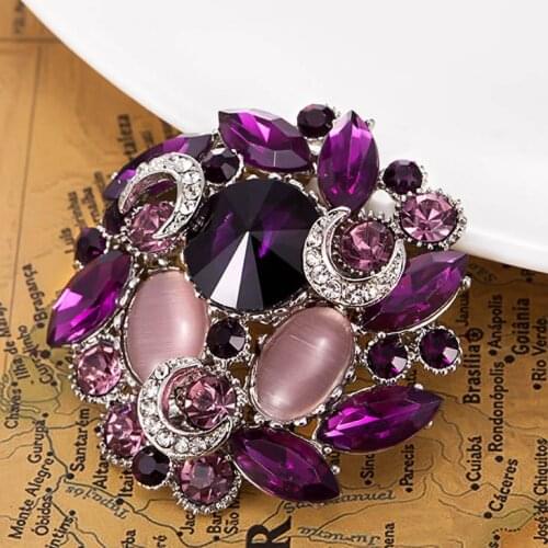 Stars Purple Brooch Women Brand Antique Gold Vintage Broaches Colares Bijuterias Perfecto Rhinestone Broches Bouquet Relogio Vaz