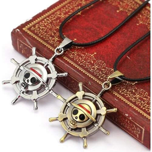 Anime One Piece Punk Rock Style Gothic Necklace 2 Colors Jewelry Straw hat Pirates Skull Straw Anchor