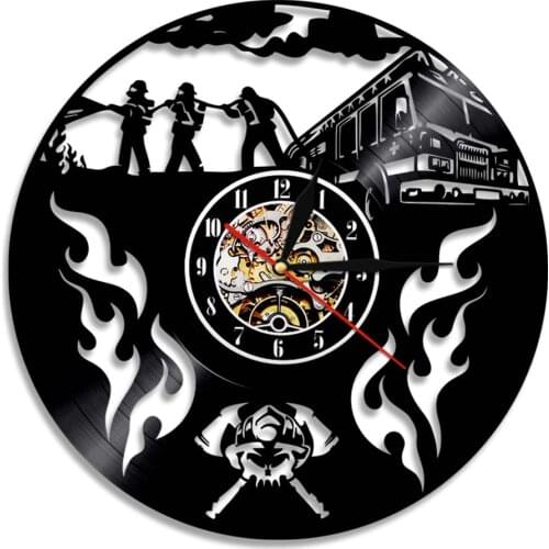 Firefighter Vinyl Record Wall Clock Modern Design Fire Fighting Home Decor Quartz Needle Watch For Fire Dept Firemen Gift