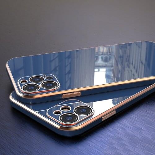 Luxury Gold Plating Case For iPhone 12 Pro Max 7 8 Plus XR XS X Silicone Lens Protection 11 Pro Max SE 2020 Solid Color Cover