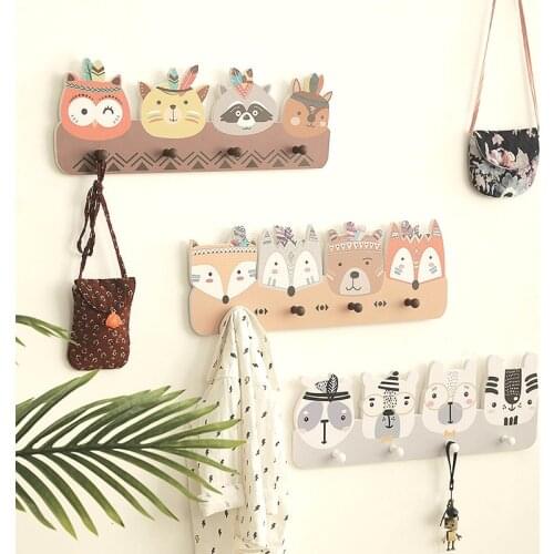 Wooden Storage Rack Wall Hanging Hooks Keys Coat Storage Holder Kids Room Home Decorative Swan Animal Shelf kitchen Organiser