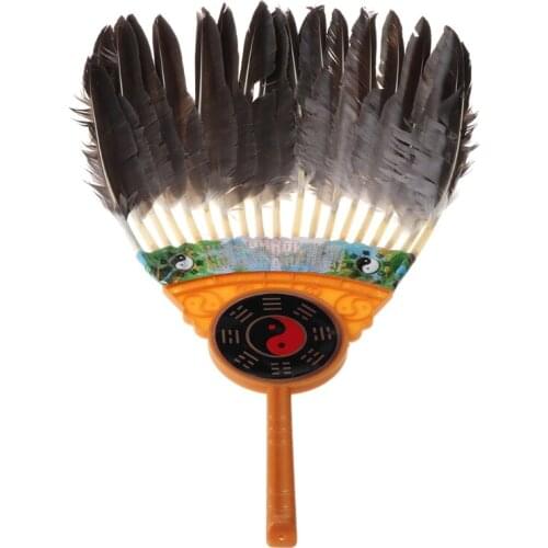 Ancient Chinese Zhuge Liang Black Feather Hand Fan Bamboo Fan Decoration Dance
