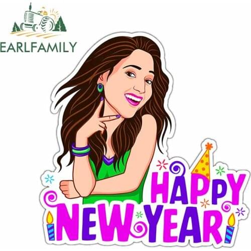 EARLFAMILY 13cm x 12.7cm for Happy New Year Laptop Windows Car Stickers Occlusion Scratch Cartoon Decal Laptop Bumper Decoration