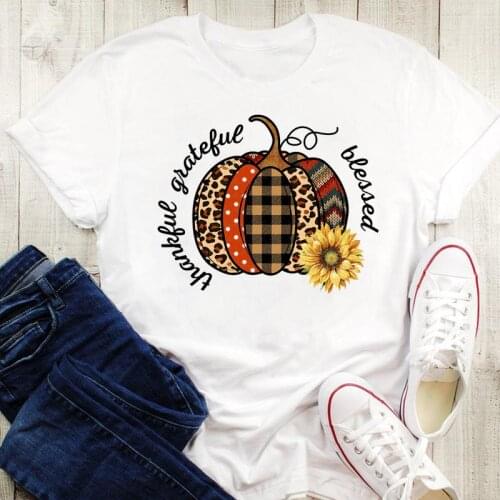 Graphic Print Tees Flower Leopard New Fall Autumn Women Halloween Thanksgiving Female 90s Cartoon Tops Tshirt T-Shirt