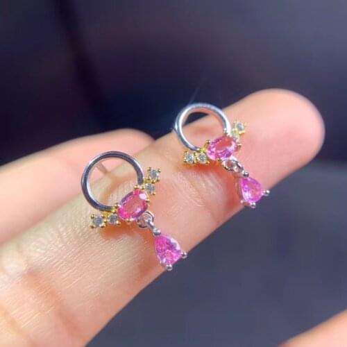 Grace circle flight water drop S925 silver natural pink sapphire drop earrings natural gemstone women wedding party gift jewelry