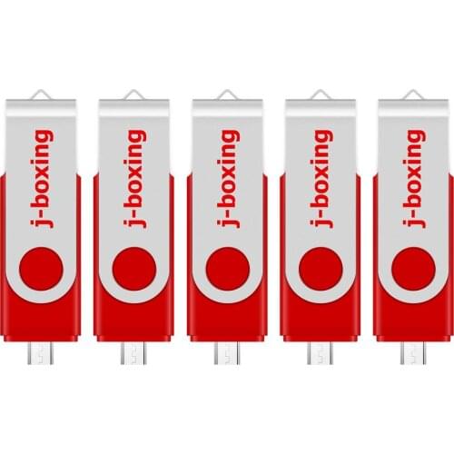 J-boxing 5PCS Dual Port OTG USB Flash Pendrive 8gb 16gb 32gb 64gb Micro USB Flash Drives Rotating for Samsung Huawei Tablet Red