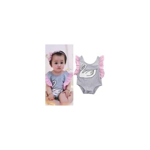 Newborn Romper Ruffle Sleeve Decoration Swan Pattern Printing Color Block Cute Sweet Style Summer Clothing