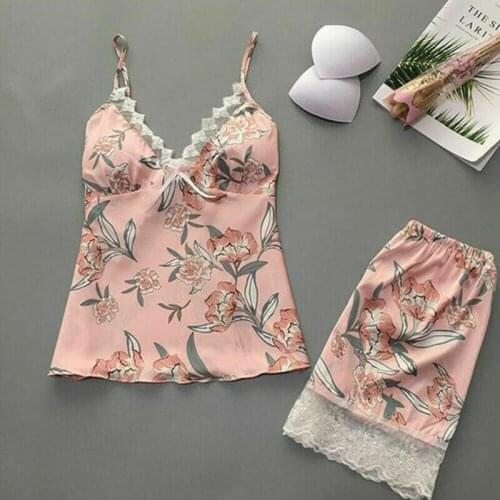 Women Ladies Summer Satin Lace Sleepwear Lingerie Nightdress Pajamas 2pcs Set