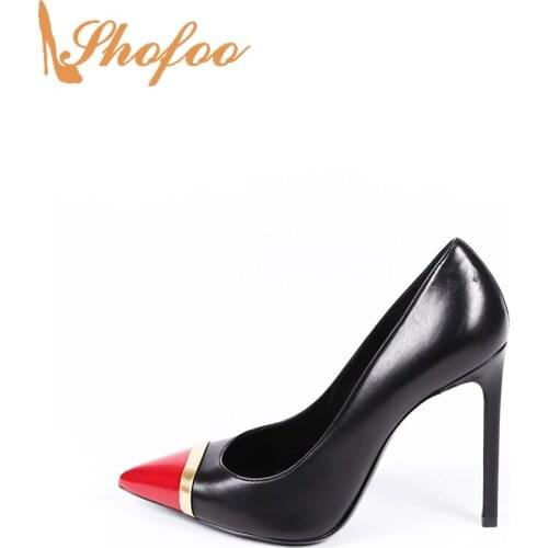 Red Patent Cap Toe Black Stiletto High Heels Women Pumps Slip On Large Size 15 16 Ladies Summer Fashion New Mature Shoes Shofoo