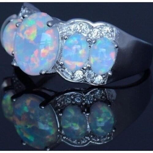 Fashionable Womens 925 Sterling Silver Opal Ring Engagement Wedding Jewelry Gift Wholesale